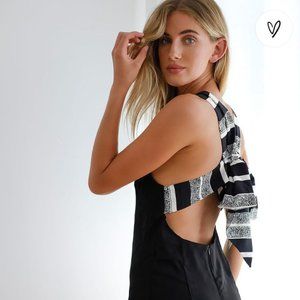 NEW* Lulu's Joyful Black Multi Stripe Tie-Back Mini Dress